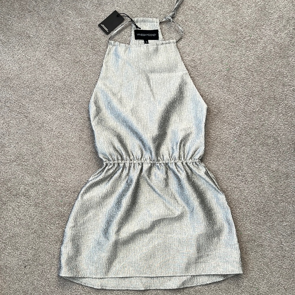 NWT Vanessa Mooney Bella Silver Metallic Dress Size Small